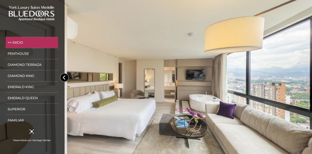Tour virtual 360 de hotel, interfaz de escritorio brandeada al 100%
