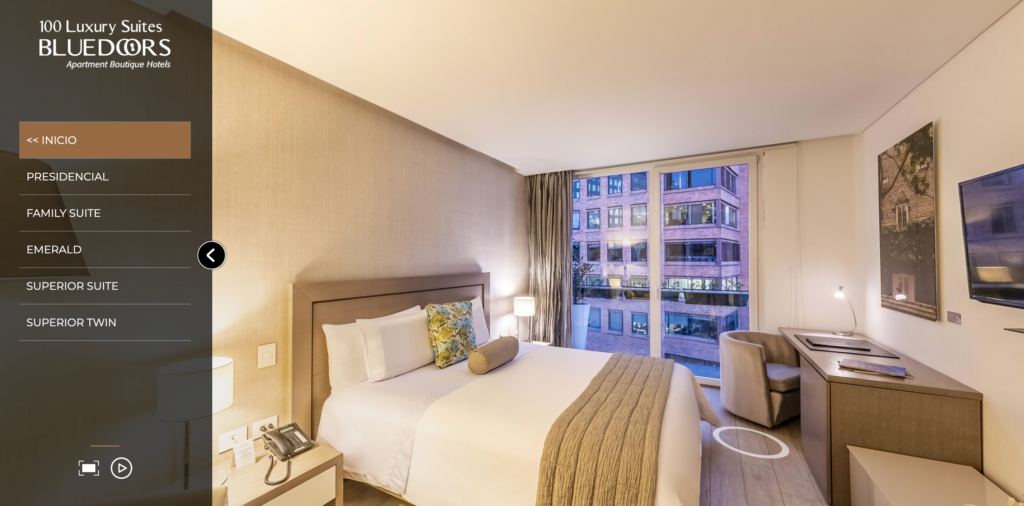 Tour virtual 360 de hotel, interfaz de escritorio brandeada al 100%